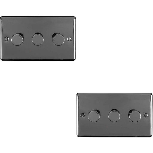 2 PACK 3 Gang 400W 2 Way Rotary Dimmer Switch BLACK NICKEL Light Dimming Plate Loops