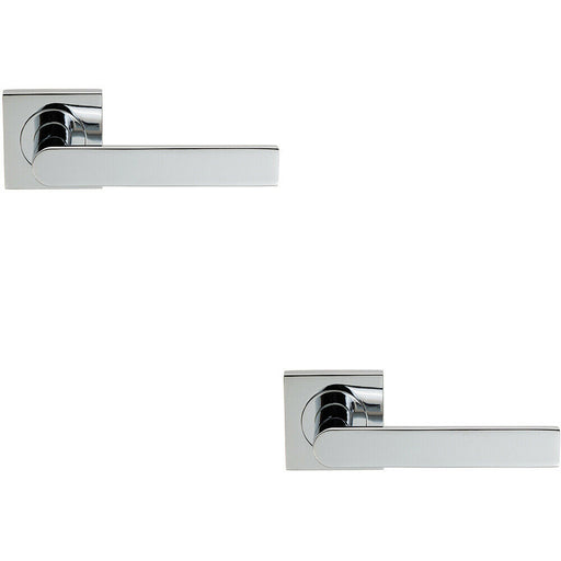 2x PAIR Flat Rectangular Bar Lever on Square Rose Concealed Fix Polished Chrome Loops