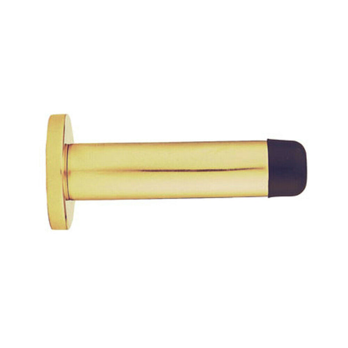 Rubber Tipped Doorstop Cylinder with Rose Wall Mounted 83mm Polished Brass Loops