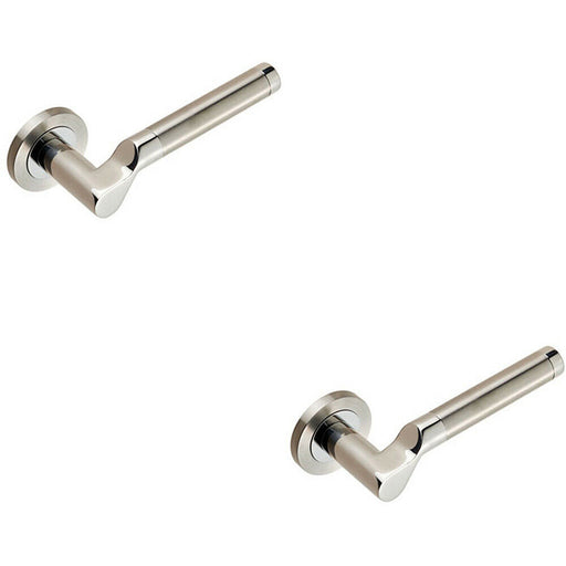 2x PAIR Cranked Round Bar Lever on Round Rose Concealed Fix Polished Satin Steel Loops