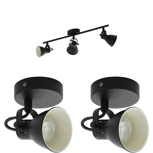 Ceiling Spot Light & 2x Matching Wall Lights Matt Black Adjustable Kitchen Lamp Loops