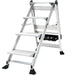 0.9m PREMIUM JUMBO Folding Step Ladders 4 Tread Anti Slip Aluminium Safety Steps Loops