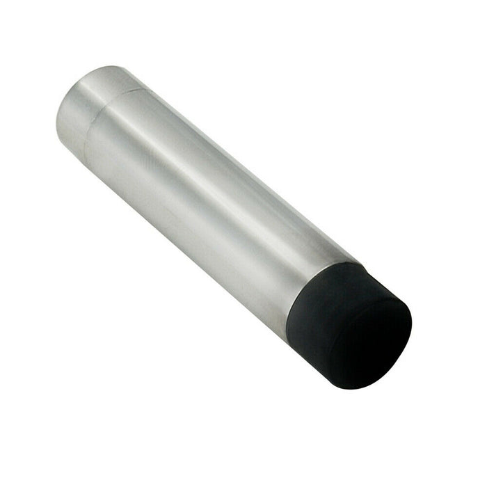 Wall Mounted Doorstop Cylinder with Rubber Tip 74 x 16mm Bright Steel Loops