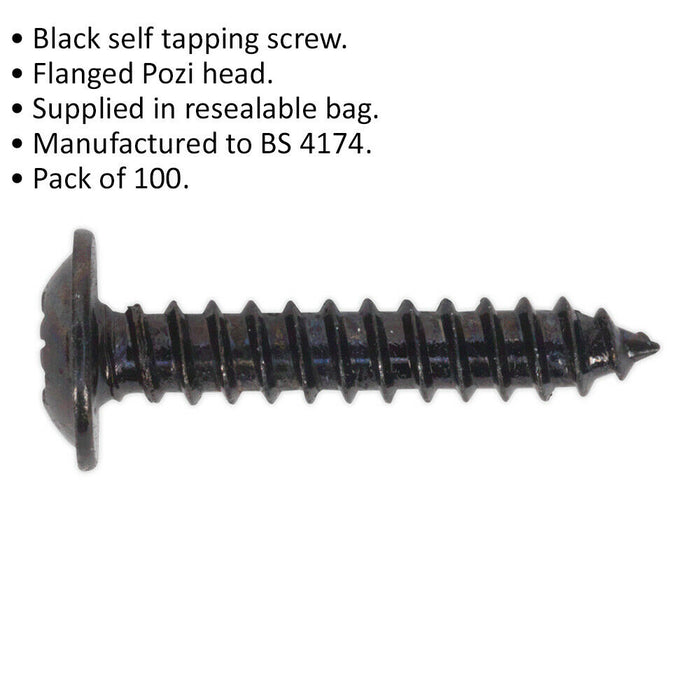 100 PACK 3.5 x 19mm Self Tapping Black Screw - Flanged Pozi Head - Fixings Screw Loops