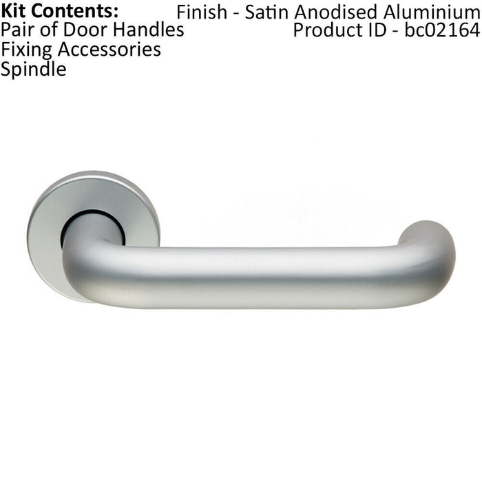 PAIR 19mm Round Bar Safety Lever on Round Rose Concealed Fix Satin Aluminium Loops