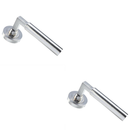 2x PAIR Straight Round Bar Handle on Round Rose Concealed Fix Satin Nickel Loops