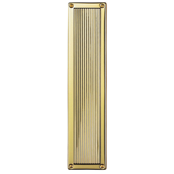 Rectangular Reeded Door Finger Plate 305 x 70mm Polished Brass Push Plate Loops