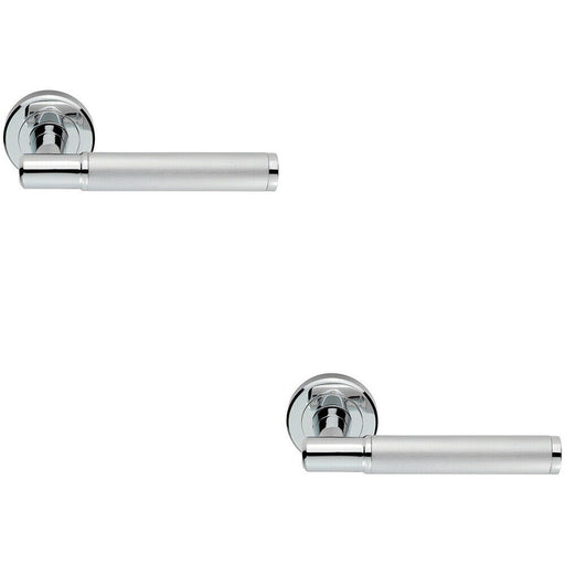 2x Door Handle Lever on Concealed Round Rose Polished Chrome Satin Chrome Loops