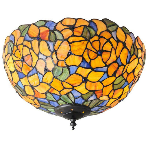 Tiffany Glass Semi Flush Ceiling Light Yellow Flower Round Inverted Shade i00052 Loops