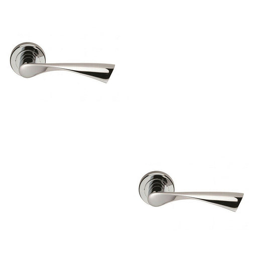 2x PAIR Angular Twisted Handle on Round Rose Concealed Fix Polished Chrome Loops