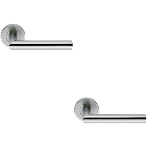 2x PAIR Mitred Round Bar Handle Ringed Design Conceled Fix Satin Steel Loops
