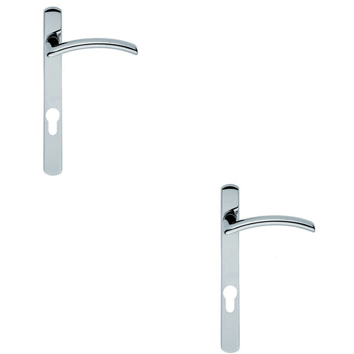 2x PAIR Arched Lever on Narrow Euro Lock Backplate 220 x 26mm Polished Chrome Loops
