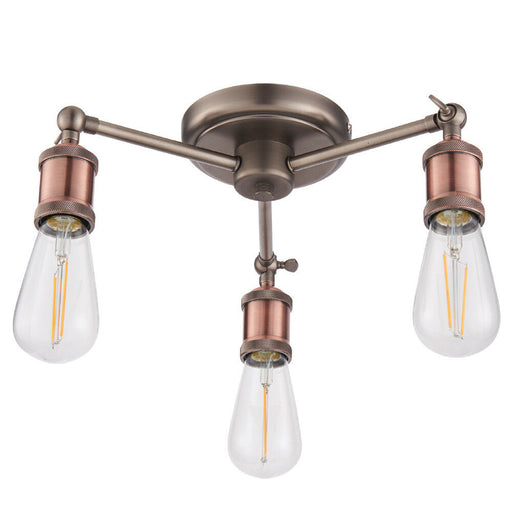 Semi Flush Ceiling Light Aged Copper 3 Lamp Adjustable Vintage Hanging Pendant Loops