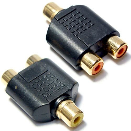 1 RCA to 2x PHONO Female Y Splitter Adapter Audio Video T Split Switch Block Loops