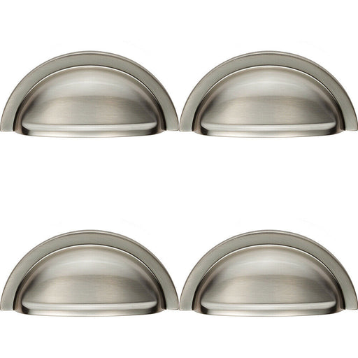 4x Cabinet Cup Pull Handle 91 x 45mm 76mm Fixing Centres Satin Nickel Loops