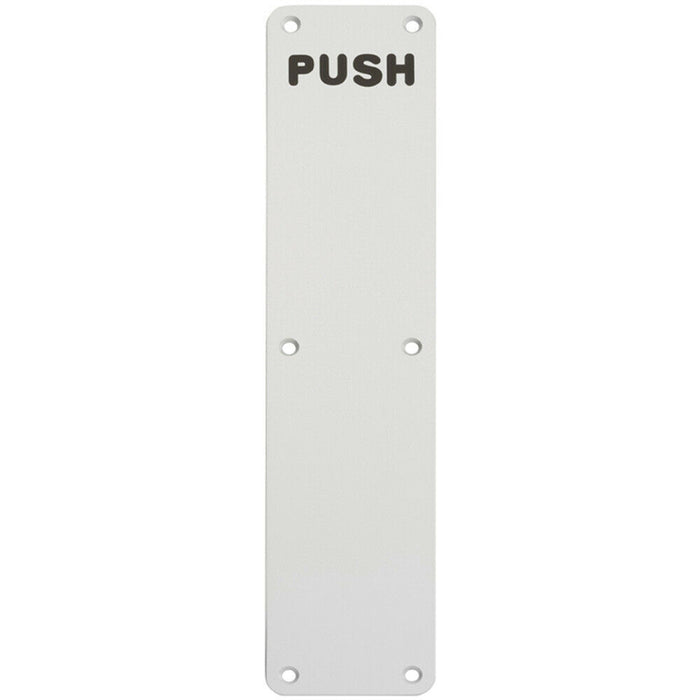 Push Engraved Door Finger Plate 350 x 75mm Satin Anodised Aluminium Loops