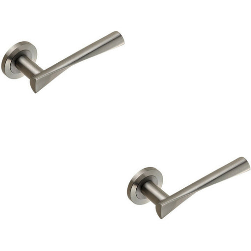 2x PAIR Angular Twisted Lever on Round Rose Concealed Fix Satin Stainless Steel Loops