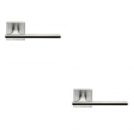 2x PAIR Slim T Bar Style Lever on Square Rose Concealed Fix Satin Chrome & Black Loops