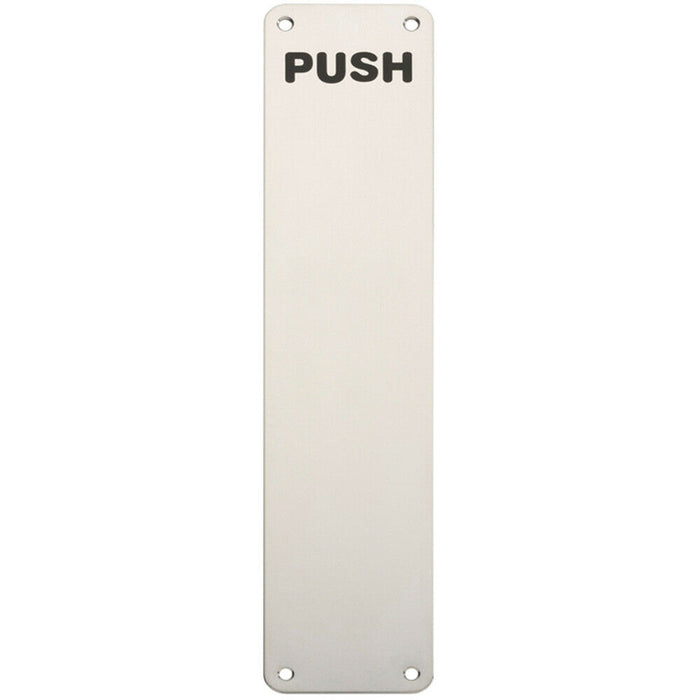 Push Engraved Door Finger Plate 350 x 75mm Bright Stainless Steel Push Plate Loops