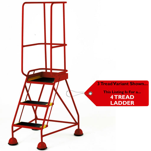 4 Tread Mobile Warehouse Steps & Guardrail RED 2m Portable Safety Stairs Loops