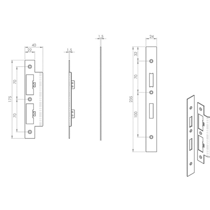 Forend Strike & Fixing Pack For DIN Euro Sash & Bathroom Lock Bright Steel Loops