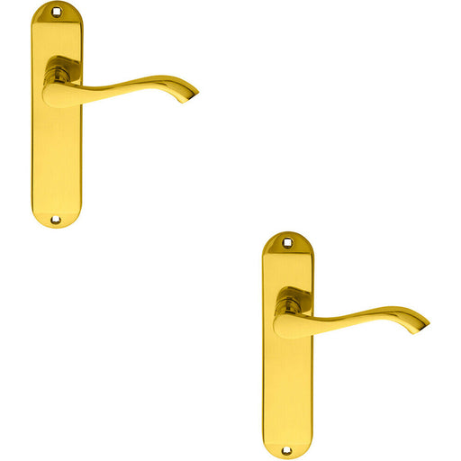 2x PAIR Curved Handle on Chamfered Latch Backplate 180 x 40mm Polished Brass Loops