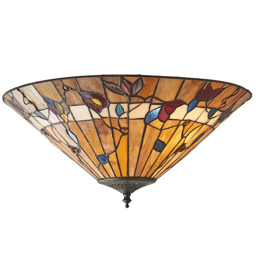 Tiffany Glass Semi Flush Ceiling Light Warm Floral Round Inverted Shade i00034 Loops