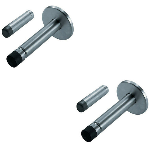2x Coat Hook on Concealed Fix Rose Rubber Tip 93mm Projection Satin Steel Loops