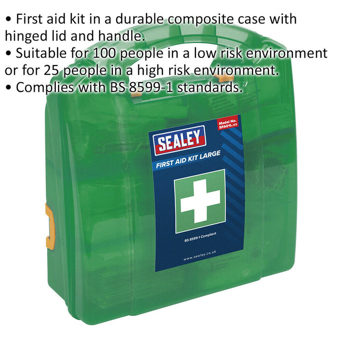 Large First Aid Kit - Durable Composite Case - Medical Emergency - BS8599-1 Loops