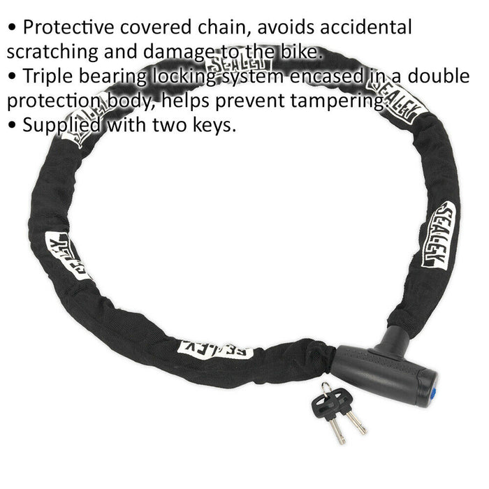 10 x 1500mm Motorcycle Chain Lock - Anti-Tamper Triple Bearing & Double Walled Loops