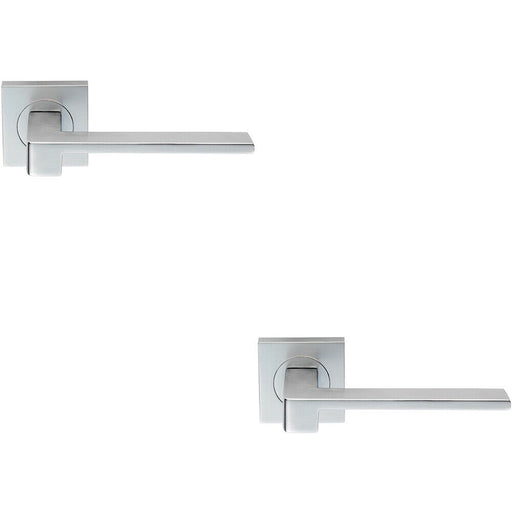 2x PAIR Flat Squared Bar Handle on Square Rose Concealed Fix Satin Chrome Loops