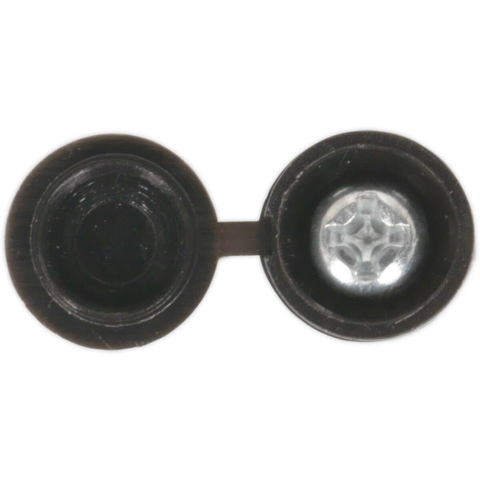 50 PACK 4.2 x 19mm Black Numberplate Screw with Flip Cap - Plastic Enclosed Head Loops