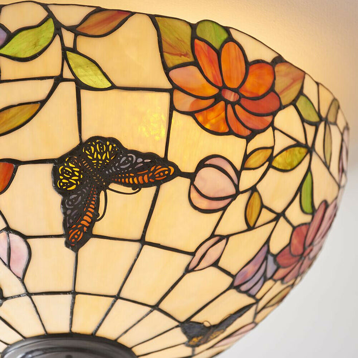 Tiffany Glass Semi Flush Ceiling Light Butterfly Round Inverted Shade i00038 Loops