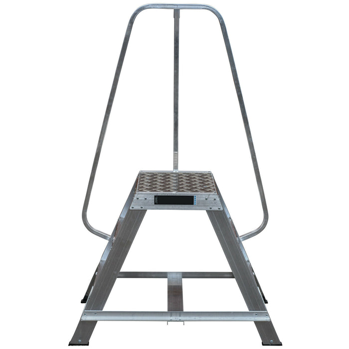1.7m Heavy Duty Double Sided Fixed Step Ladders Safety Handrail & Wide Platform Loops