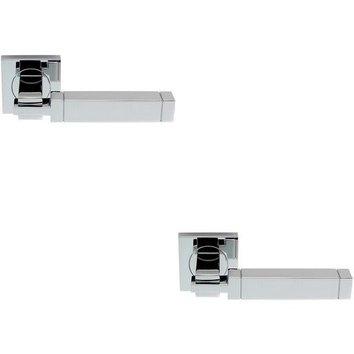2x PAIR Cube Lever on Square Rose Etched Detailing Concealed Fix Polished Chrome Loops