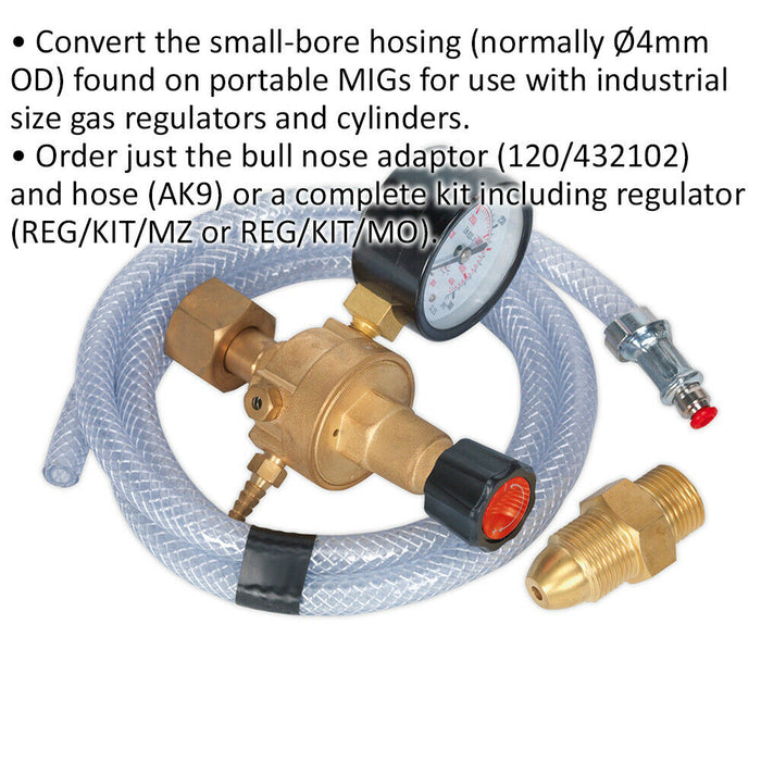 Industrial MIG Gas Regulator Kit with Gauge - 1.5m Hose Length - MIG Conversion Loops