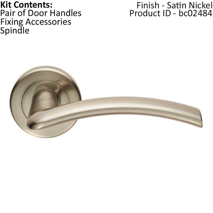 PAIR Flat Arched Style Handle on Round Rose Concealed Fix Satin Nickel Loops