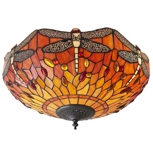 Tiffany Glass Semi Flush Ceiling Light Flame Dragonfly Inverted Shade i00045 Loops