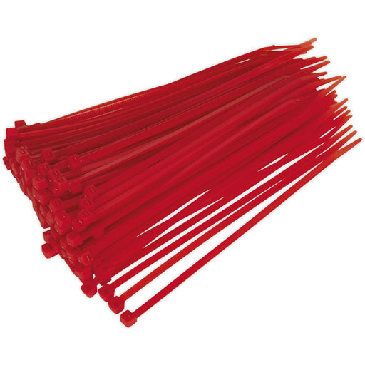 100 PACK Red Cable Ties - 200 x 4.8mm - Nylon 66 Material - Heat Resistant Loops