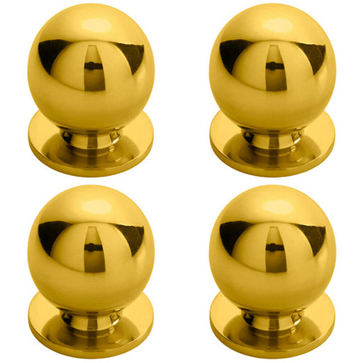 4x Solid Ball Cupboard Door Knob 30mm Diameter Polished Brass Cabinet Handle Loops