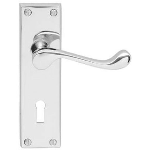 Victorian Scroll Lever on Rectangular Lock Backplate 155 x 41mm Polished Chrome Loops