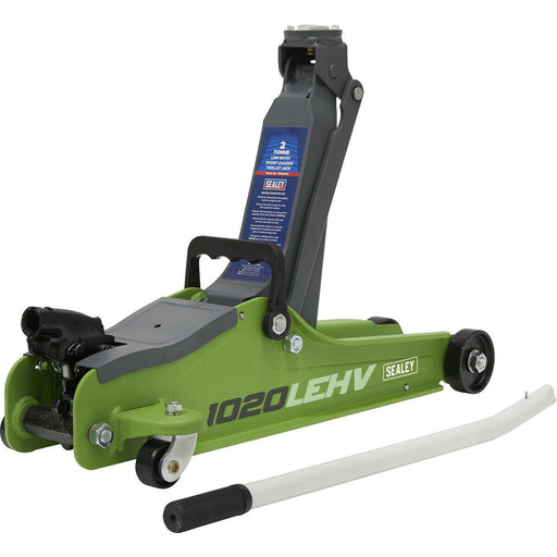 Green Short Chassis Trolley Jack - 2000kg Limit - 385mm Max Height - Low Entry Loops