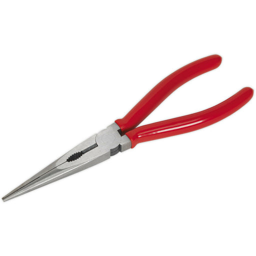 200mm Long Nose Pliers - Drop Forged Steel - 15mm Jaw Capacity - Serrated Jaws Loops