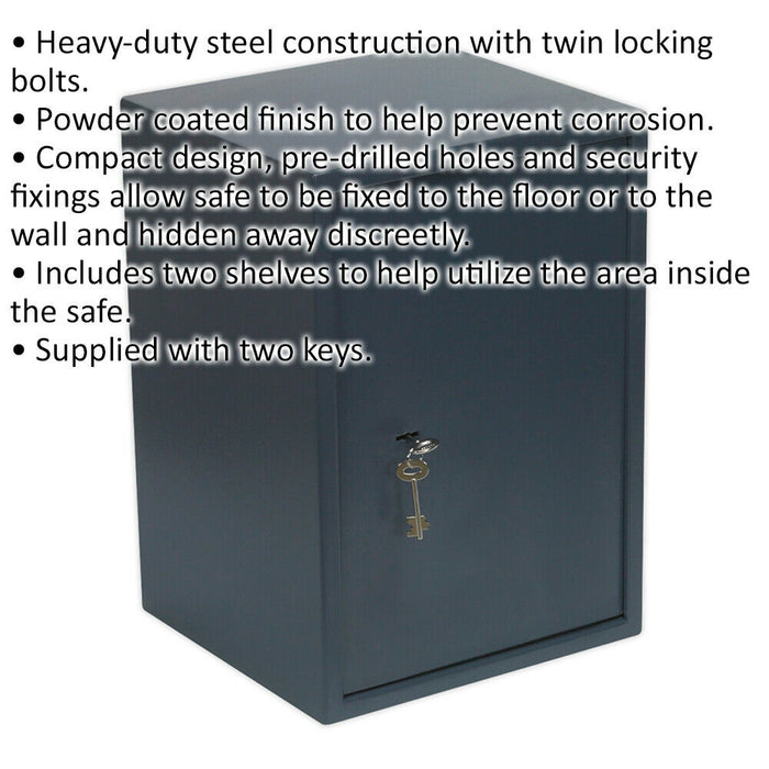 Floor / Shelf Mounted Security Safe - 2 Keys - 350 x 330 x 500mm Dual Bolt Lock Loops