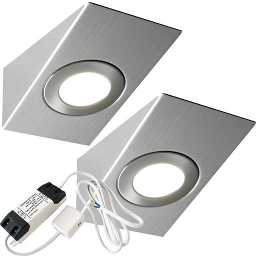 2x 2.6W LED Kitchen Wedge Spot Light & Driver Kit Stainless Steel Warm White Loops