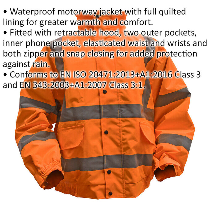 LARGE Orange Hi-Vis Jacket with Quilted Lining - Elasticated Waist - Work Wear Loops