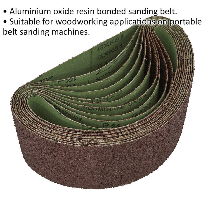 5 PACK - 100mm x 610mm Sanding Belts - 24 Grit Aluminium Oxide Cloth Backed Set Loops