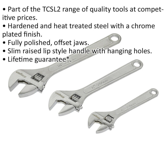 3 Piece Wrench Set - Three Adjustable Steel Wrenches - 150mm 200mm and 250mm Loops