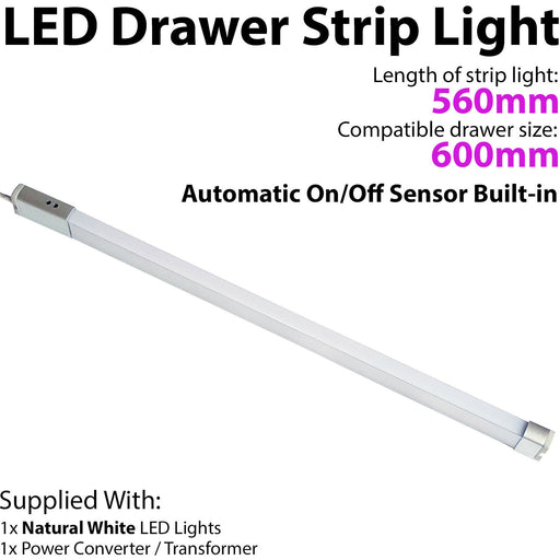 600mm LED Drawer Strip Light AUTO ON/OFF PIR SENSOR Kitchen Cupboard Door Unit Loops