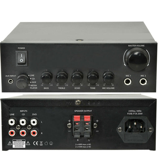110W Mini Stereo Amplifier System Home Office Loud Speaker Karaoke Hi Fi RCA AUX Loops